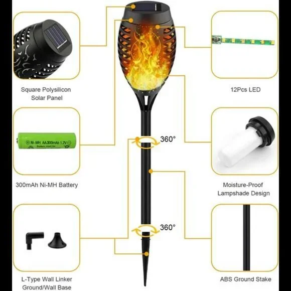 10Pack Solar Outdoor Lights, Solar Tiki Torches with Flickering Flame